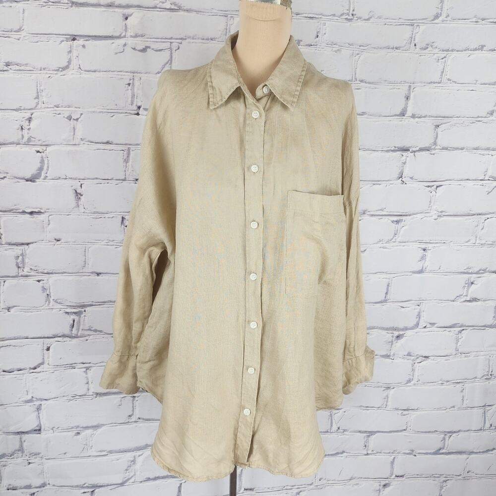 Zara 100% Linen Shirt Button-down Womens M light academia coastal minimalist